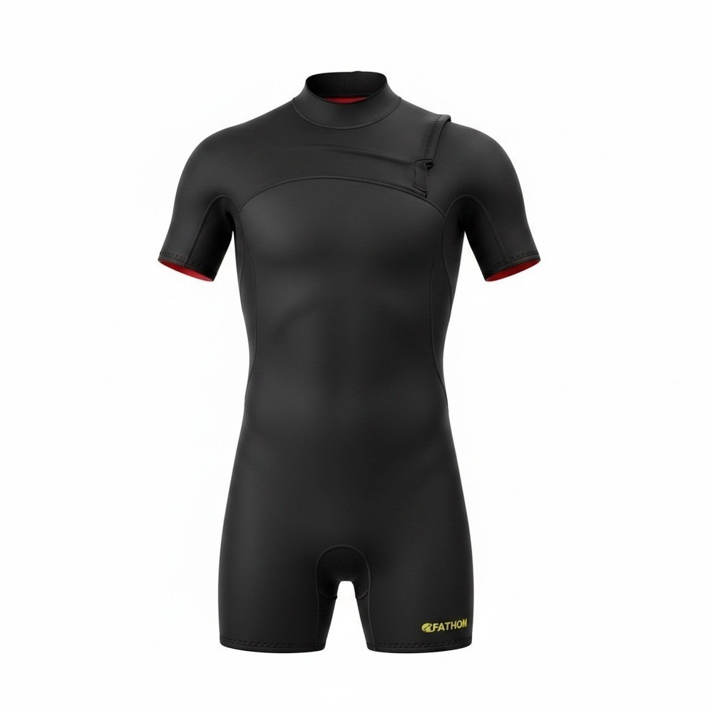 Fathom Seaflex Mens XL Shorty Wetsuit Black Red Neoprene Front Zip Dive Suit